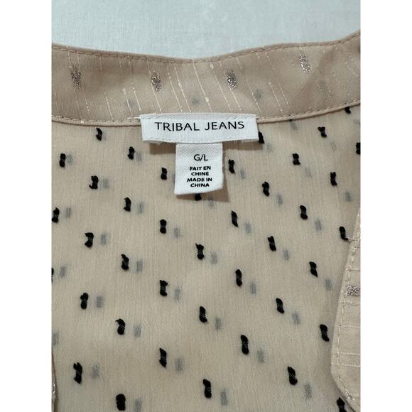 Tribal Jeans Mixed Media Blouse Top 5608  French Oak Size Large - Picture 4 of 12